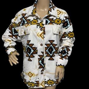 Liv Outdoor Women’s Cream M Aztec Fleece Button Down Long Sleeve Shirt in EUC